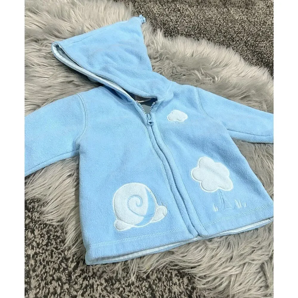 Vintage OshKosh Baby Blue Fleece Nightcap hooded Fleece Jacket Size 6/9‎ M HTF